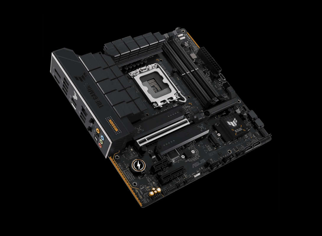 Folie {0} von {1}, Vergrößern, TUF GAMING B760M-PLUS WIFI II front view, tilted 45 degrees