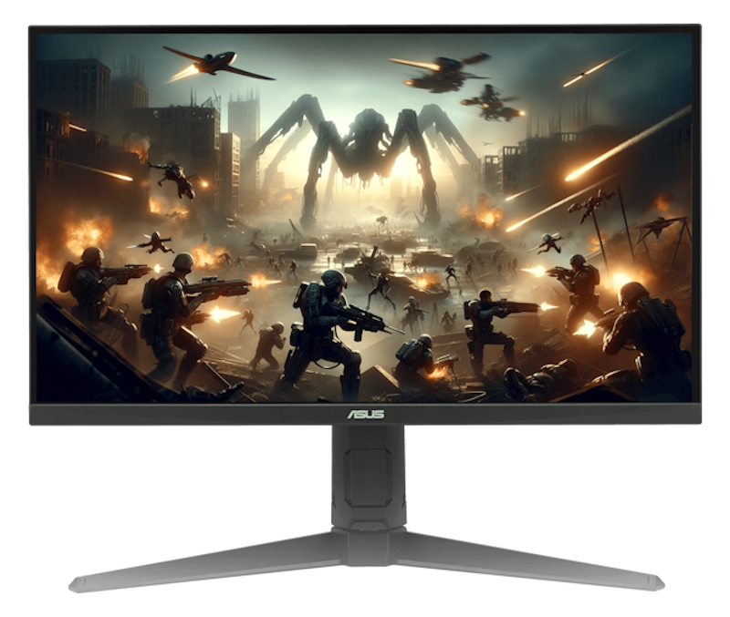 The VG27UQEL5A monitor displaying vibrant, color-saturated gameplay footage of a combat scene
