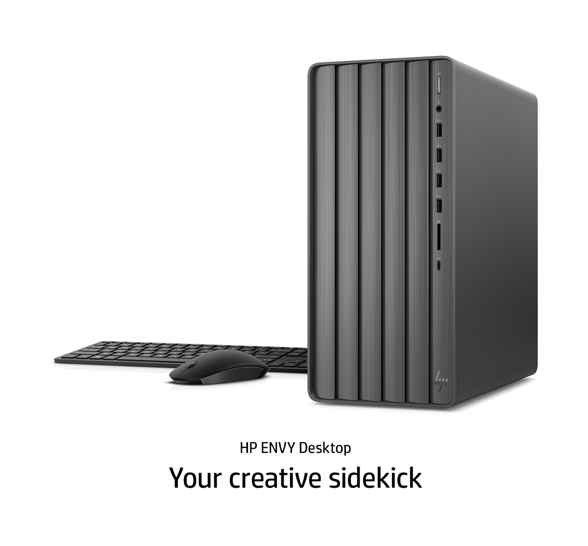 Left view of jet black HP ENVY Desktop.