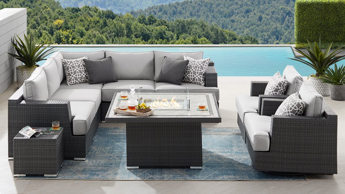 Niko 9-piece Patio Sectional Conversation Set with Fire Table | Costco