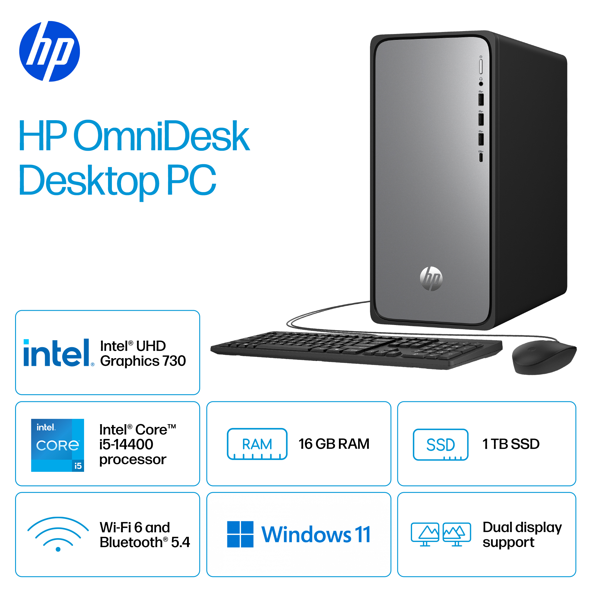 HP OmniDesk Desktop PC – Intel Core i5-14400 - Intel UHD