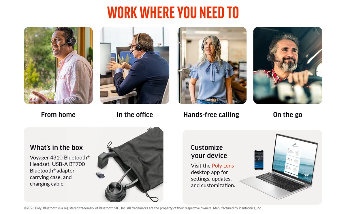 Business professionals use the Voyager 4310 headset to connect with their clients.