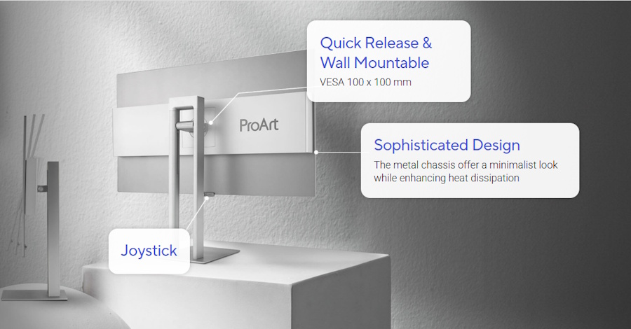 ProArt Display with premium aluminum body design and ergonomic joystick for easy navigation.