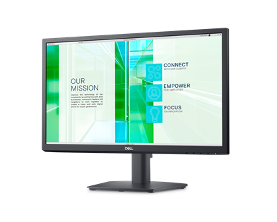 Bild eines Dell E2223HN-Monitors mit einem grünen und weißen Hintergrund auf dem Bildschirm.