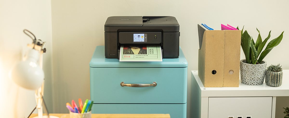 Brother DCP-J1460DW on a drawer unit in a home office environment