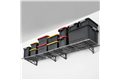 slide 9 of 10, zoom in, saferacks wall mounted garage shelving filled with storage bins.