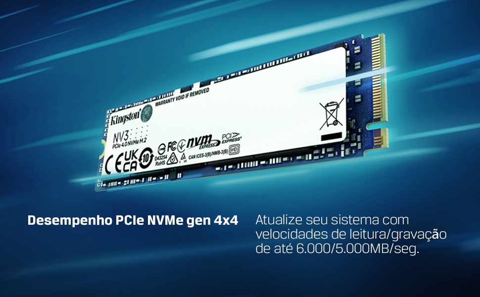 SSD KINGSTON 1TB NV3 M.2 2280 NVME PCIE 4.0 LEITURA 6000MB/S