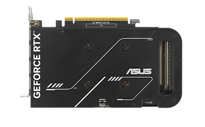 Close-up view of a GeForce RTX graphics card's protective backplate.