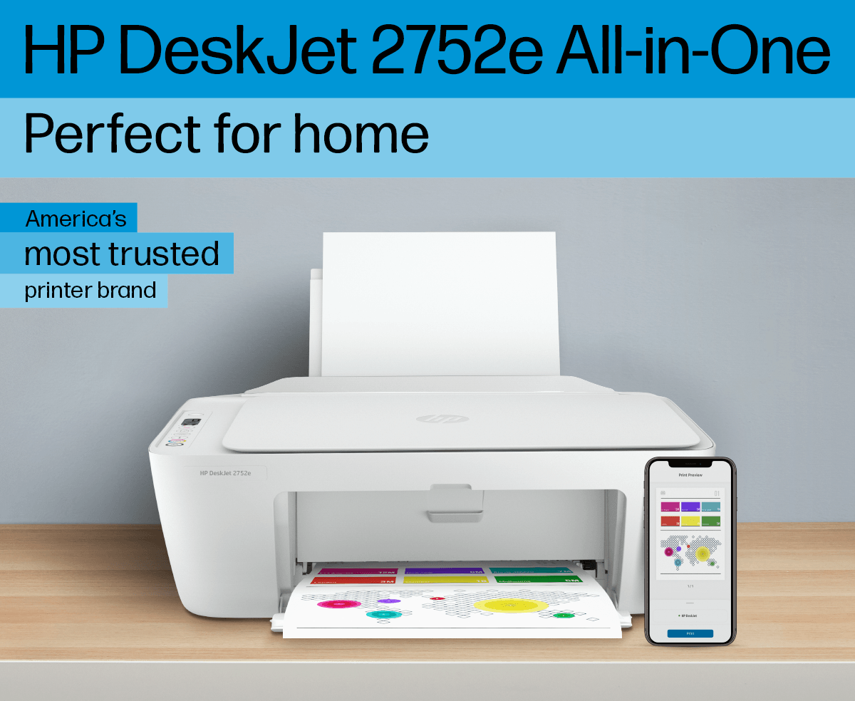 HP DeskJet 2752e Impresora inalámbrica todo en uno de inyección de tinta  instantánea a color para oficina en casa, color blanco, impresión de copias
