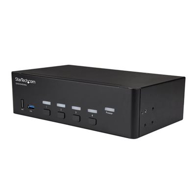 This 4K HDMI KVM with dual monitor support lets you control four HDMI computers with a single mouse, keyboard and dual monitors up to 4K at 30Hz
