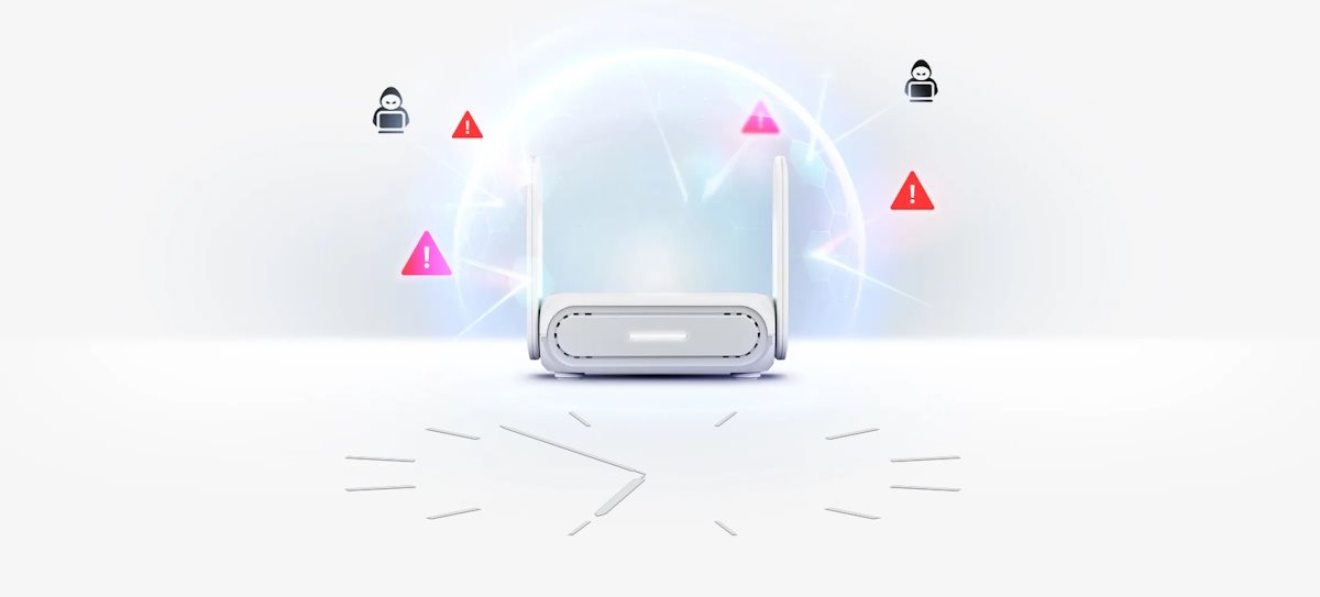 RT-BE58 Go with a digital shield blocking threat icons and a clock beneath for 24/7 protection.