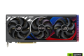 slide 1 of 12, zoom in, front side of the rog strix geforce rtx 4090 graphics card with nvidia logo