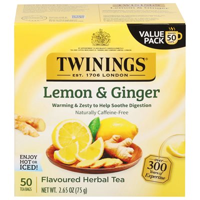 Twinings® Lemon and Ginger Tea Bags, 50/Box