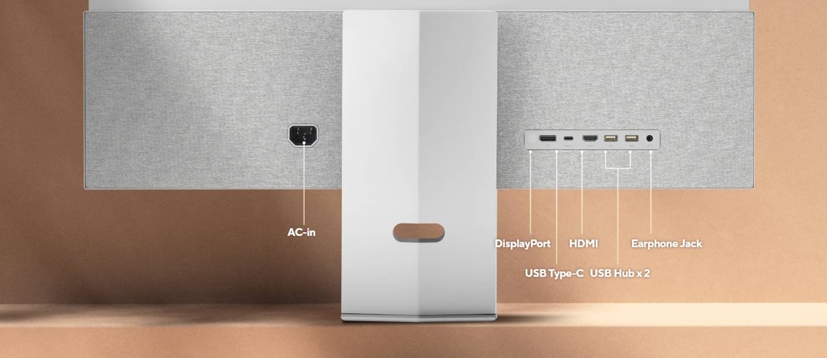 Close-up view of the ports on the back of the MS32UC ZenScreen Smart Monitor, featuring USB Type-C® with 90W Power Delivery, HDMI™, DisplayPort™, and two USB hubs.