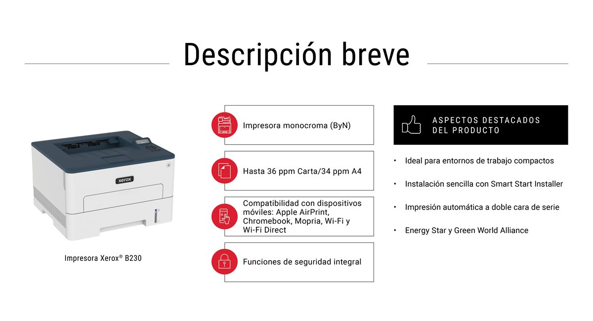 Visión general de la información de Xerox B230