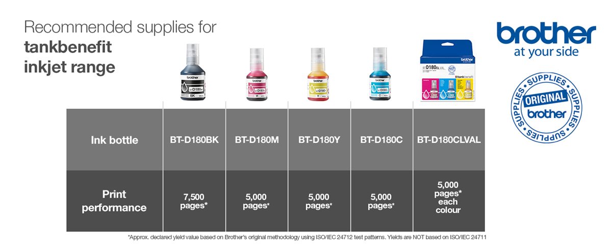 Recommended Brother Original supplies for tankbenefit inkjet range