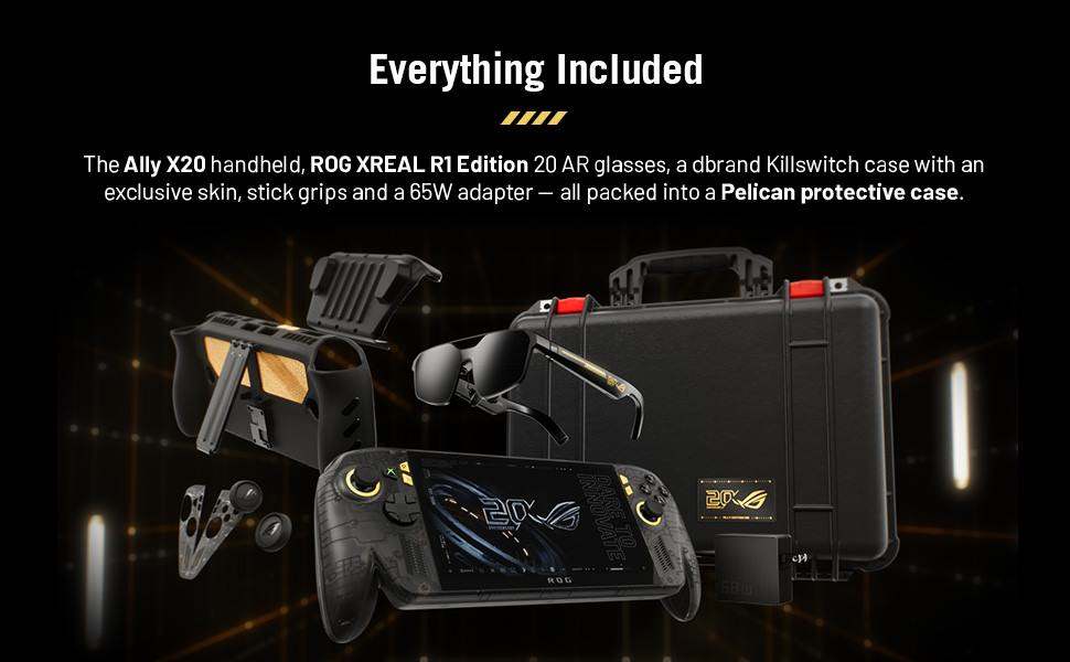 Ally X20 bundle with AR glasses, protective accessories, power adapter and carrying case