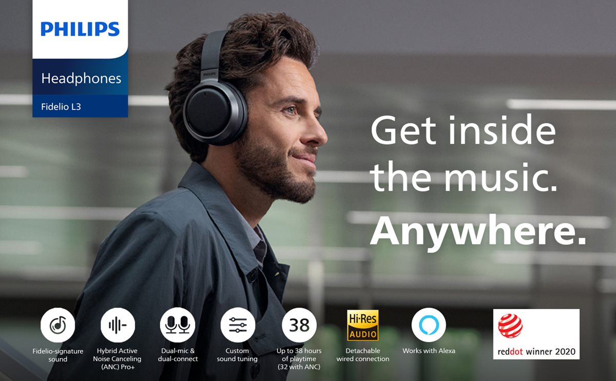 Philips Fidelio Assistant, Google Hi-Res Cancellation Noise Wireless Integrated with Active L3 Certified, over-Ear Headphones Black Pro+ (ANC)