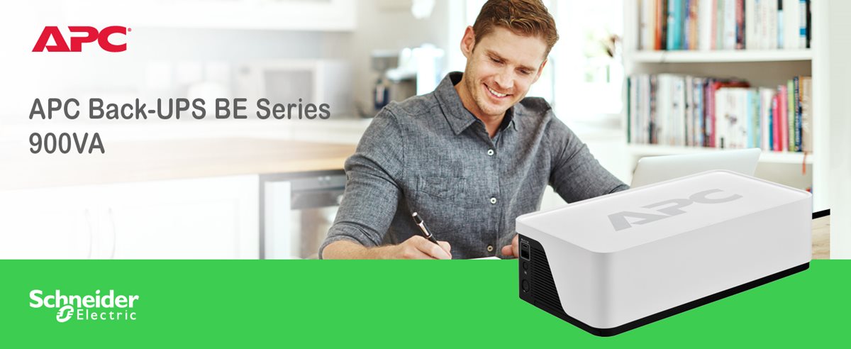 APC Back-UPS BE Series BE900G3 with man working at home