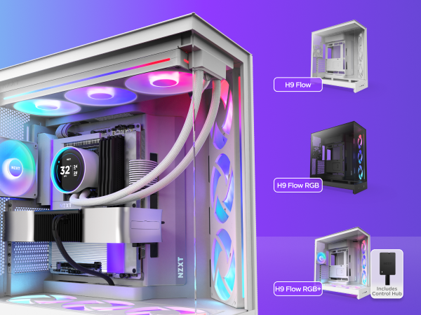 NZXT H9 Flow RGB Tempered Glass ATX Mid-Tower Computer Case - Thumbnail 5
