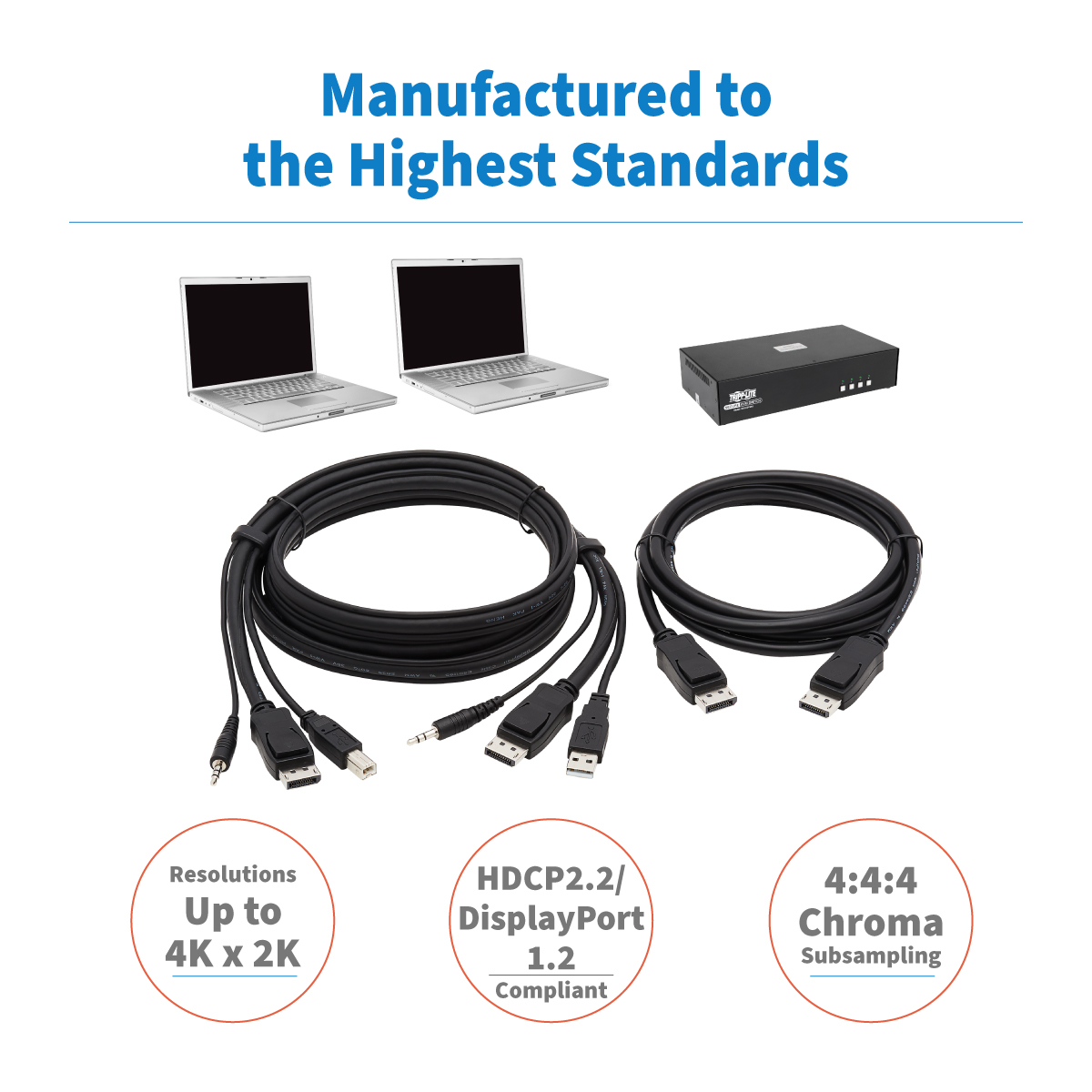 Tripp Lite Dual DisplayPort KVM Cable Kit 4K USB 3.5 mm Audio 3xM