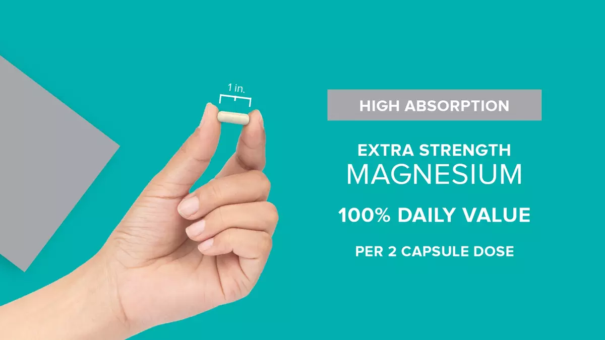 High absorption, extra strength magnesium, 100% daily value per 2 capsule dose