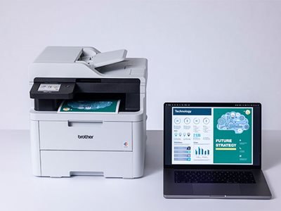 Brother MFC-L3740CDW with a laptop computer