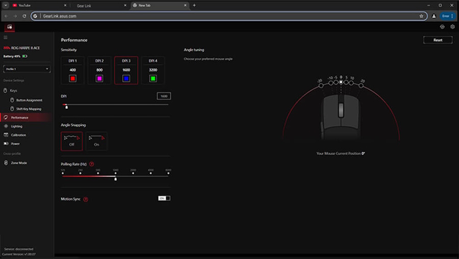 the UI of ROG Gear Link web app