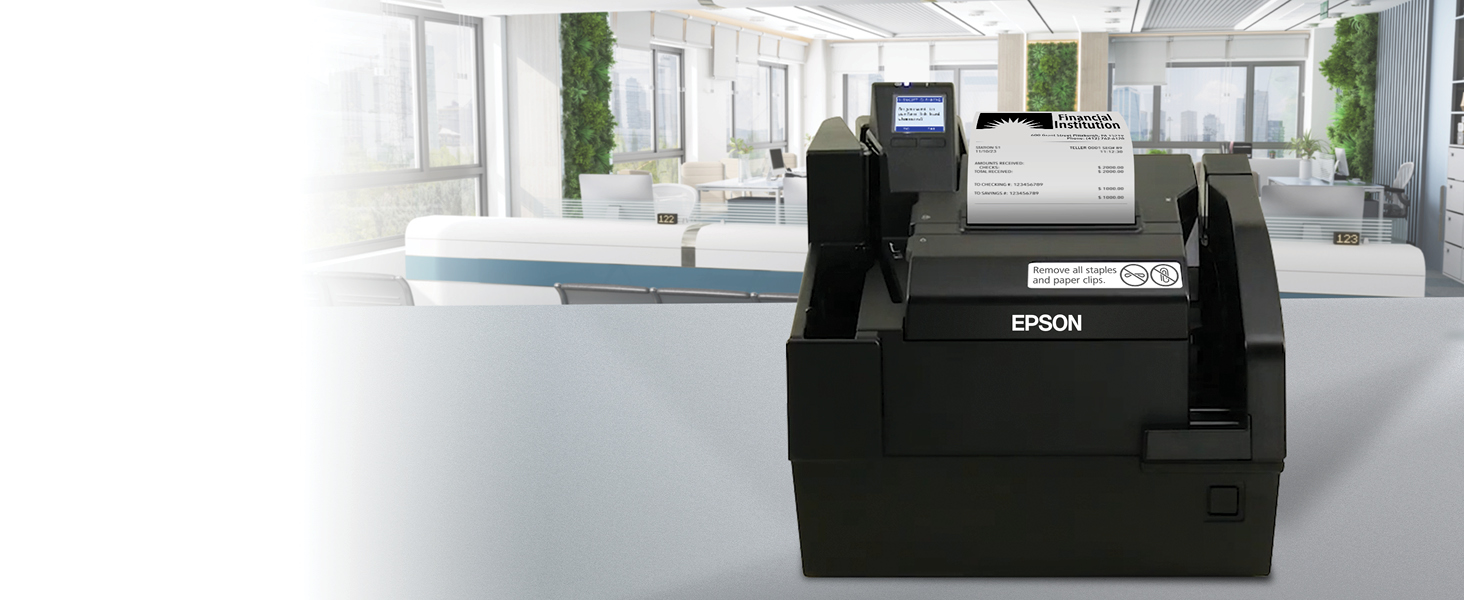 Epson TM-S9000 Impresora escáner multifunción – Dispositivo Teller, lector  de cheques, 110 DPM, térmica directa, USB, 1 bolsillo, gris oscuro (con