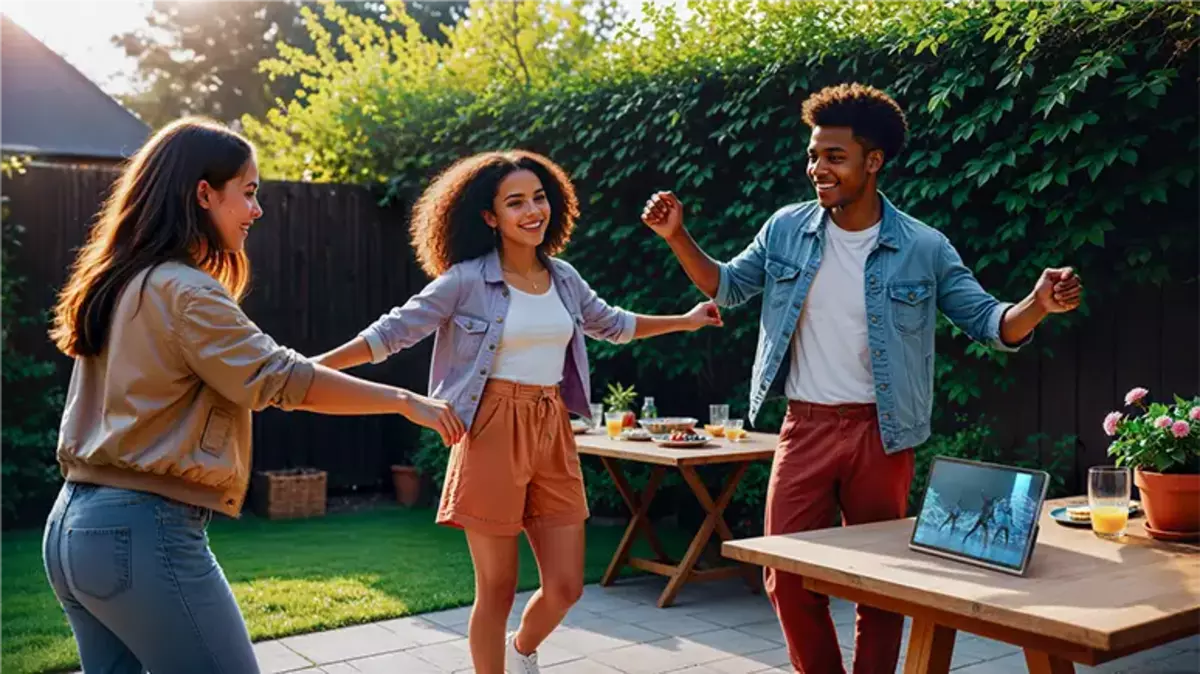 A group of young people dancing at the table