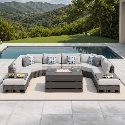 Sirio Oceanside 9-piece Fire Modular Outdoor Patio Seating Set