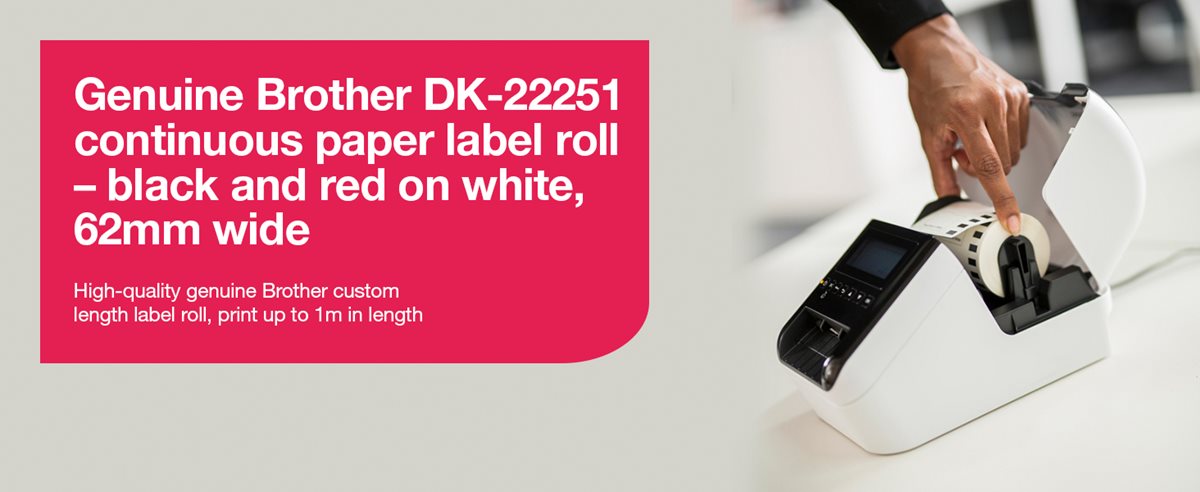 Brother DK22251 DK-22251 62mm Continuous Paper Label Roll (BLACK