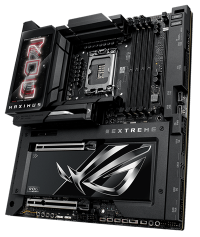 The ROG Maximus Z890 Extreme left sided angle