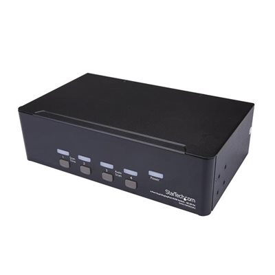 This 4-port Dual DP KVM switch combines dual 4K 60Hz displays with KVM switch control of four connected PC and MAC computers