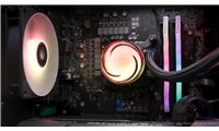 slide 1 of 2, zoom in, ibuypower y40 pc 2025 showcase video with rgb gaming computer displayed in aesthetic setting.