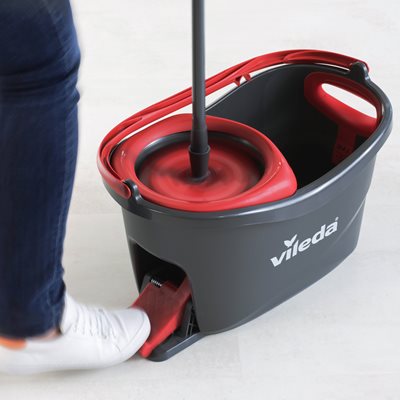  Vileda Easy Wring and Clean Turbo Microfibre Mop and Bucket  Set, 48.5 X 27.5 X 28 Cm, Grey/Red : Health & Household
