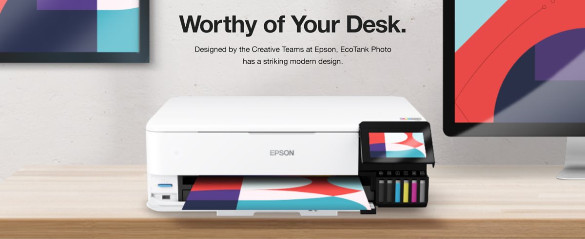 Worthy of your desk, designed by the creative teams at Epson, EcoTank Photo has a striking modern design.