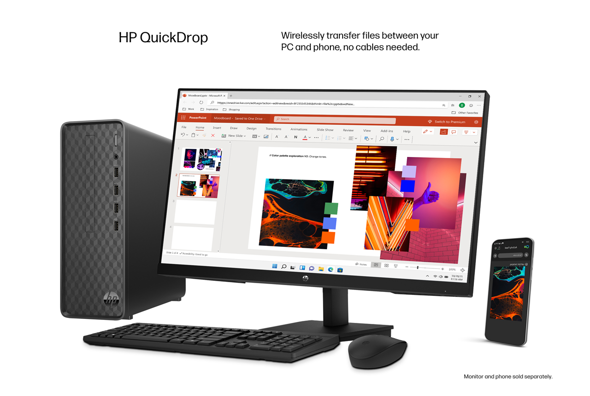 HP Slim Desktop PC, Intel Core i3-12100, 8GB RAM, 512GB SSD, Dark