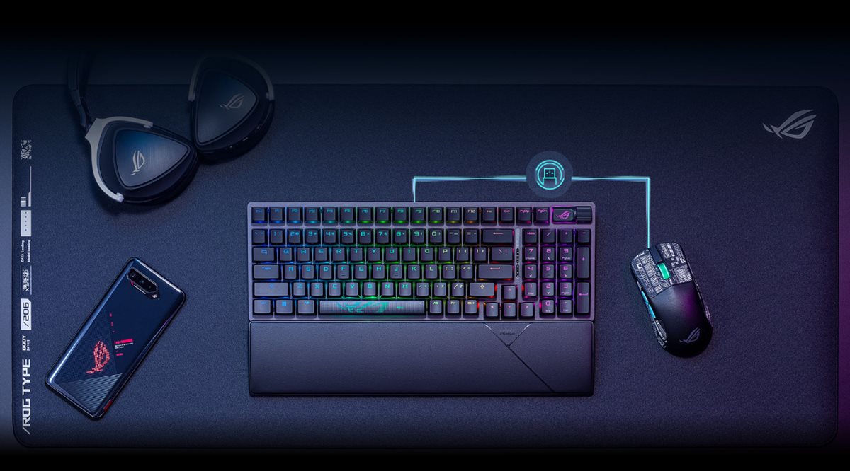 a demonstration of how the ROG Omni Receiver connects to 2 devices at once