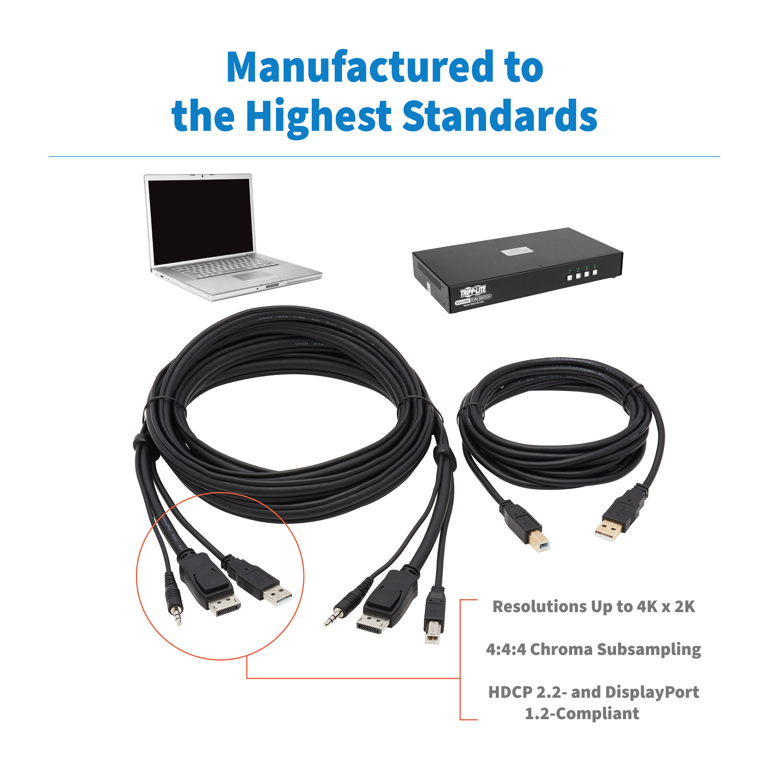 Tripp Lite DisplayPort KVM Cable Kit 4K USB 3.5mm Audio 3xM/3xM