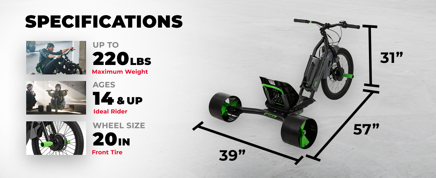 Huffy Green Machine 36V Electric Drift Trike, 15 MPH, Adult/Teens