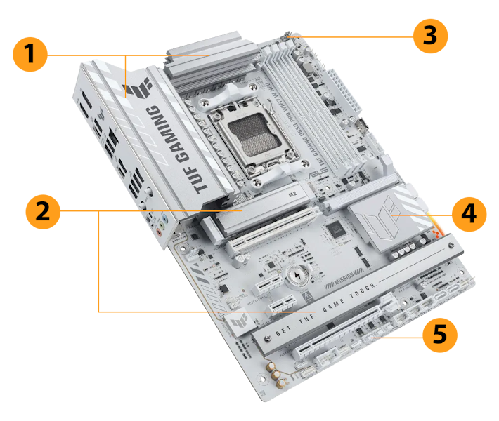 TUF Gaming Mainboard Vorderansicht, 45 Grad