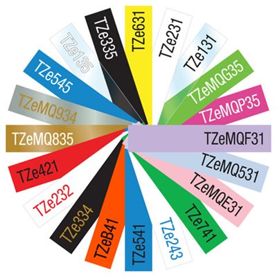 TZe label tape samples in a circle