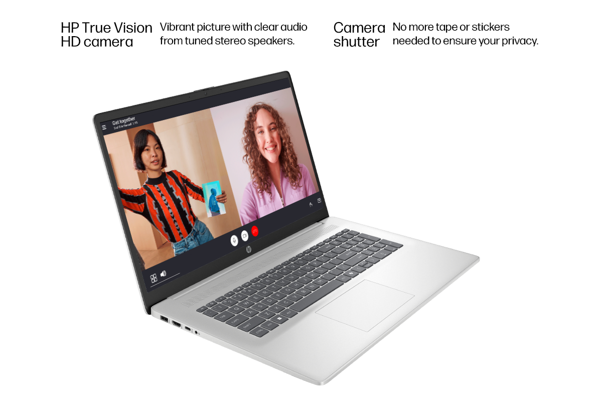 17-inch laptop shows video conference call