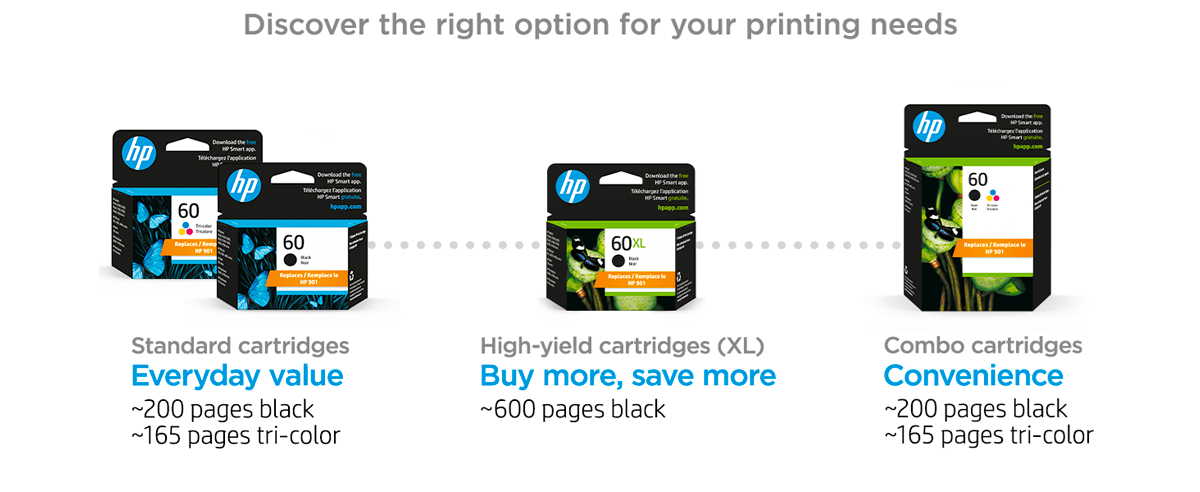 original hp 60 ink standard high-yield multipack cartridges Instant Ink savings, instant ink automatic delivery flexible plan recycling included