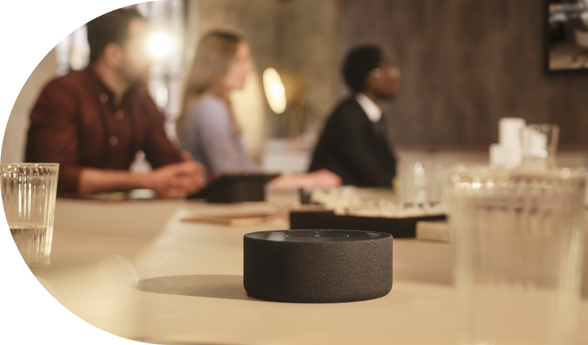 Speakerphone centered on meeting table