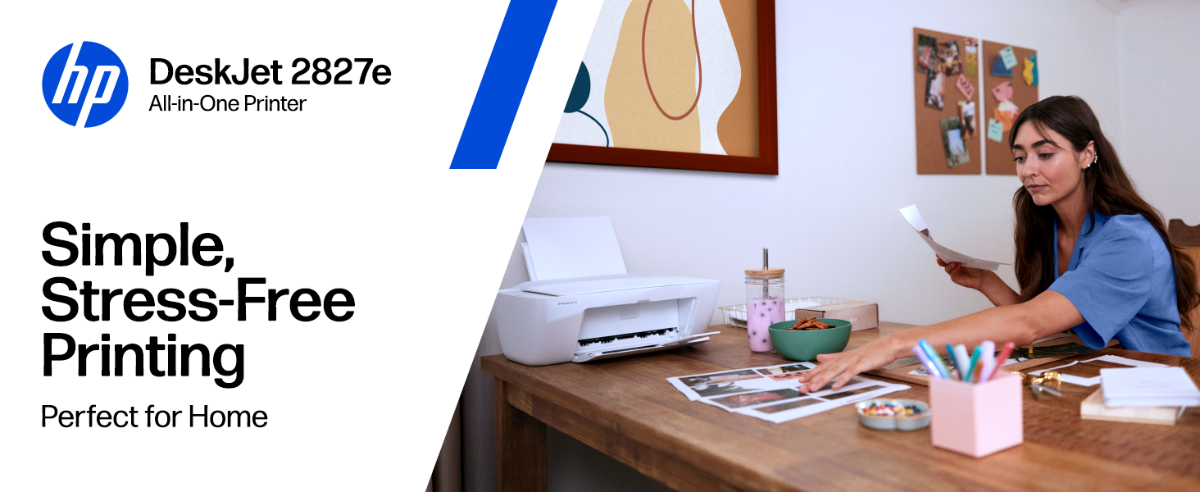 thumbnail interactive-video image 1 of HP DeskJet 2827e All-in-One Inkjet Printer – Color & B/W, Scanner, Copier, Duplex, 3 Months Instant Ink Included 1 of 2