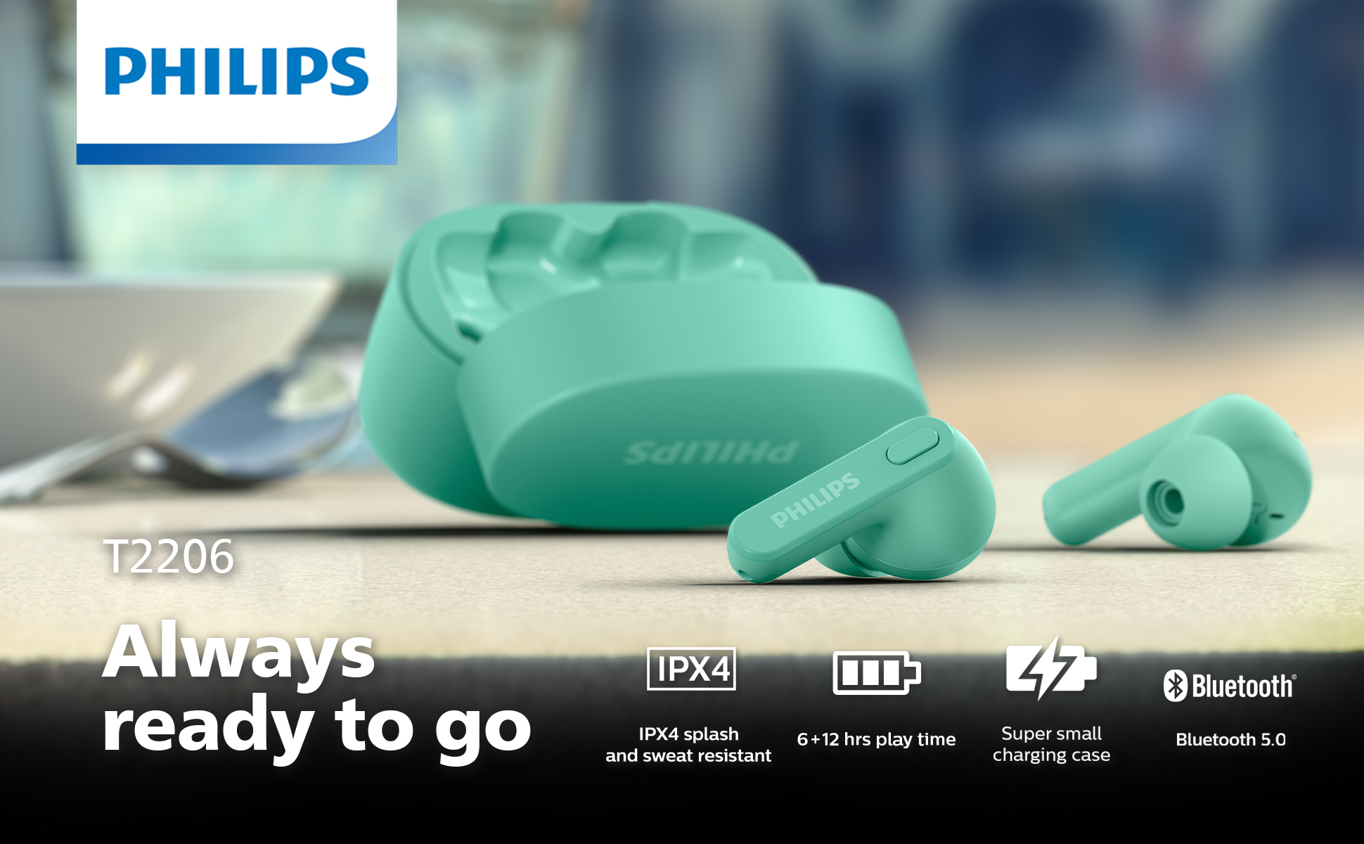 Philips TAT2206GR - True wireless earphones with mic - in-ear ...