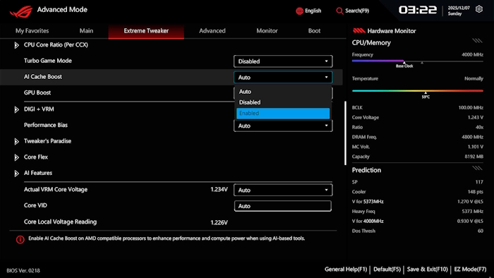 UI of AI CACHE BOOST