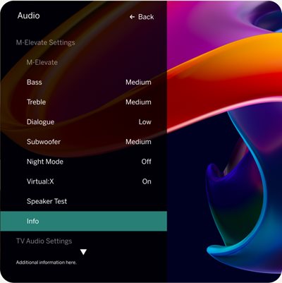 VIZIO sound bar menu